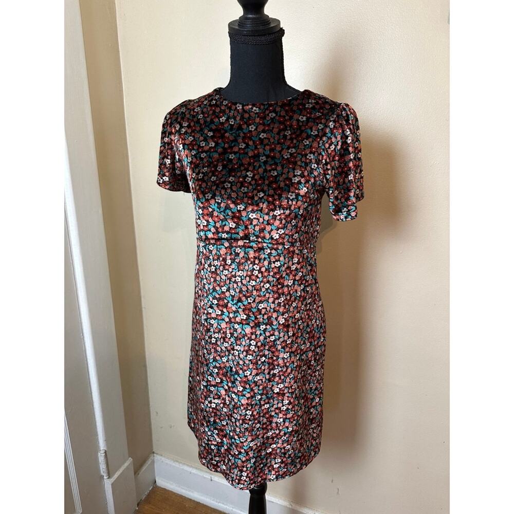 zara women velvet mini dress small short sleeve swing dress